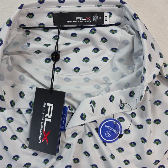 RLX Ralph Lauren Golf Polo Men's Medium Wicking Stretch Floral Print White NWT - Picture 3 of 11